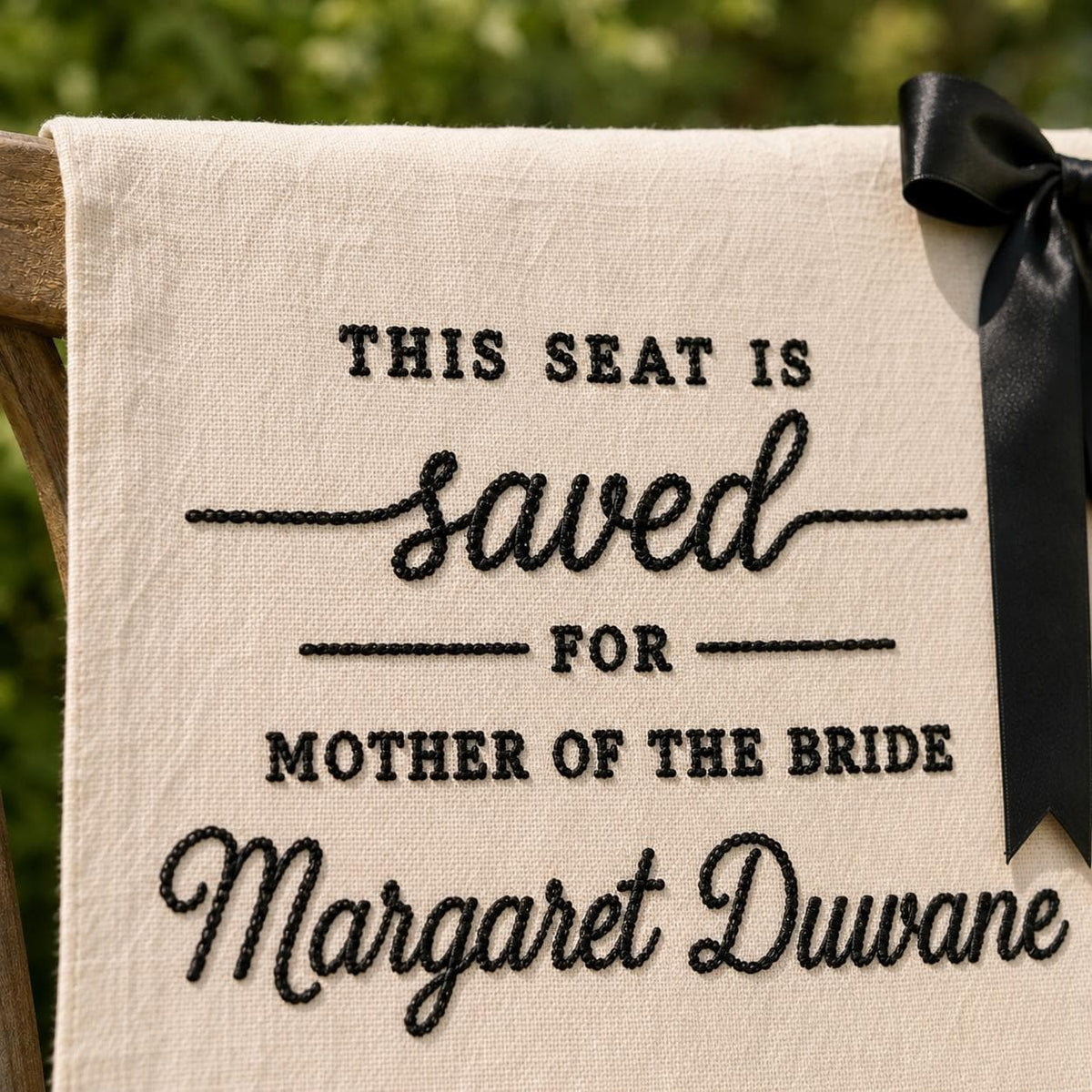 Embroidered Memorial Chair Runner, Cotton-Linen Lace Trim, Personalized Remembrance Sign – view 3