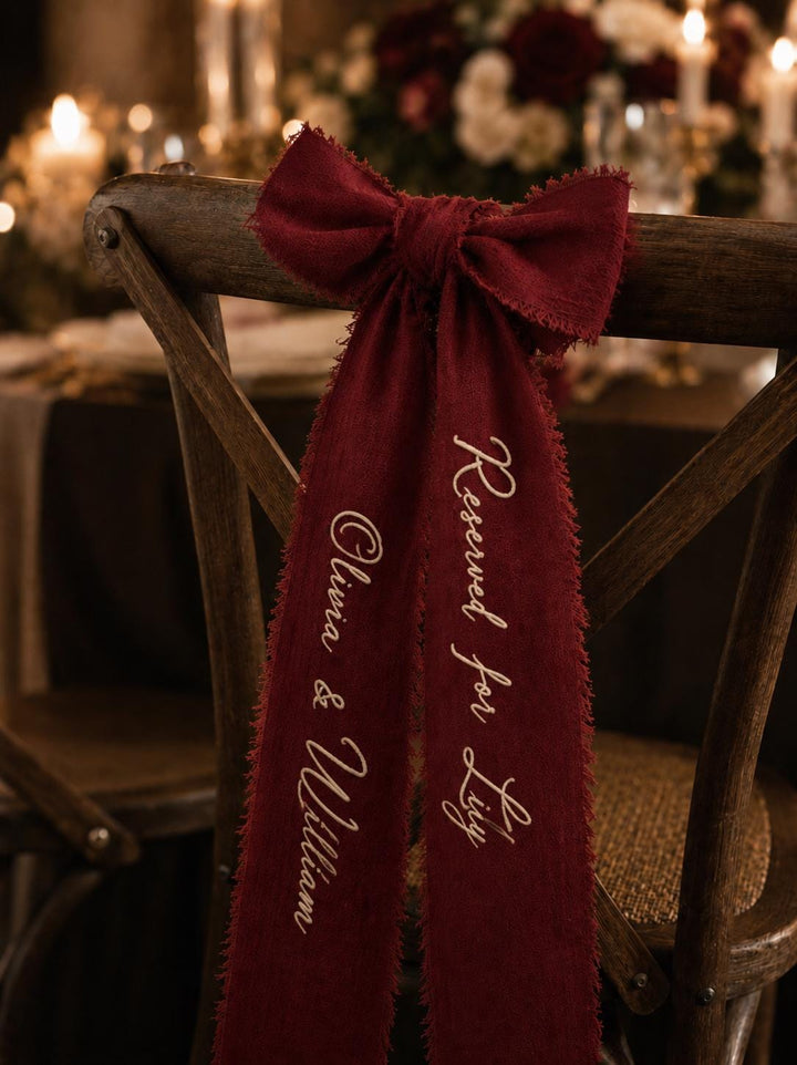 Personalized Embroidered Chair Bow, Custom Name Wedding Sash, Baby Shower Reserved Seat Sign