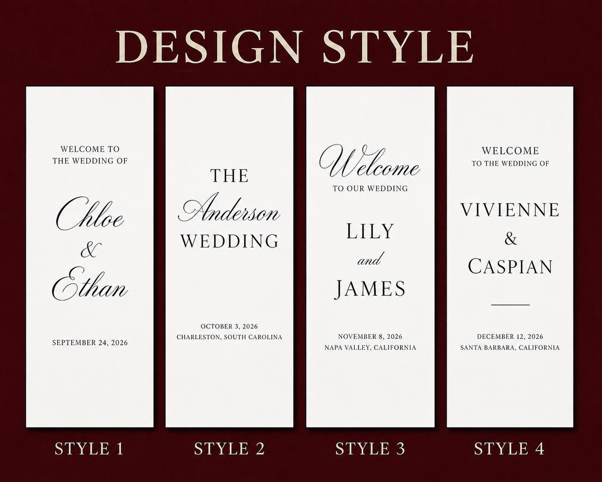 Burgundy Satin Wedding Welcome Sign, Custom Printed Ruffle Banner, Personalized Names Ceremony Backdrop – view 5