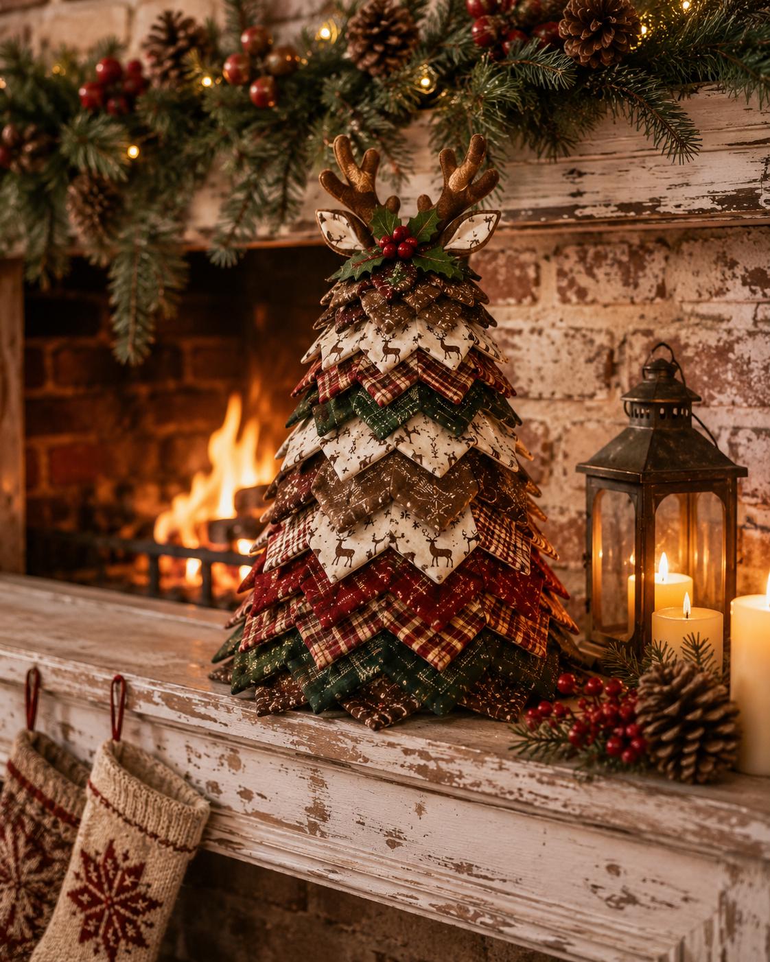 Hand-Stitched Fabric Christmas Tree Kit, Rustic Reindeer Holiday Decor, Beginner Craft Project – view 3