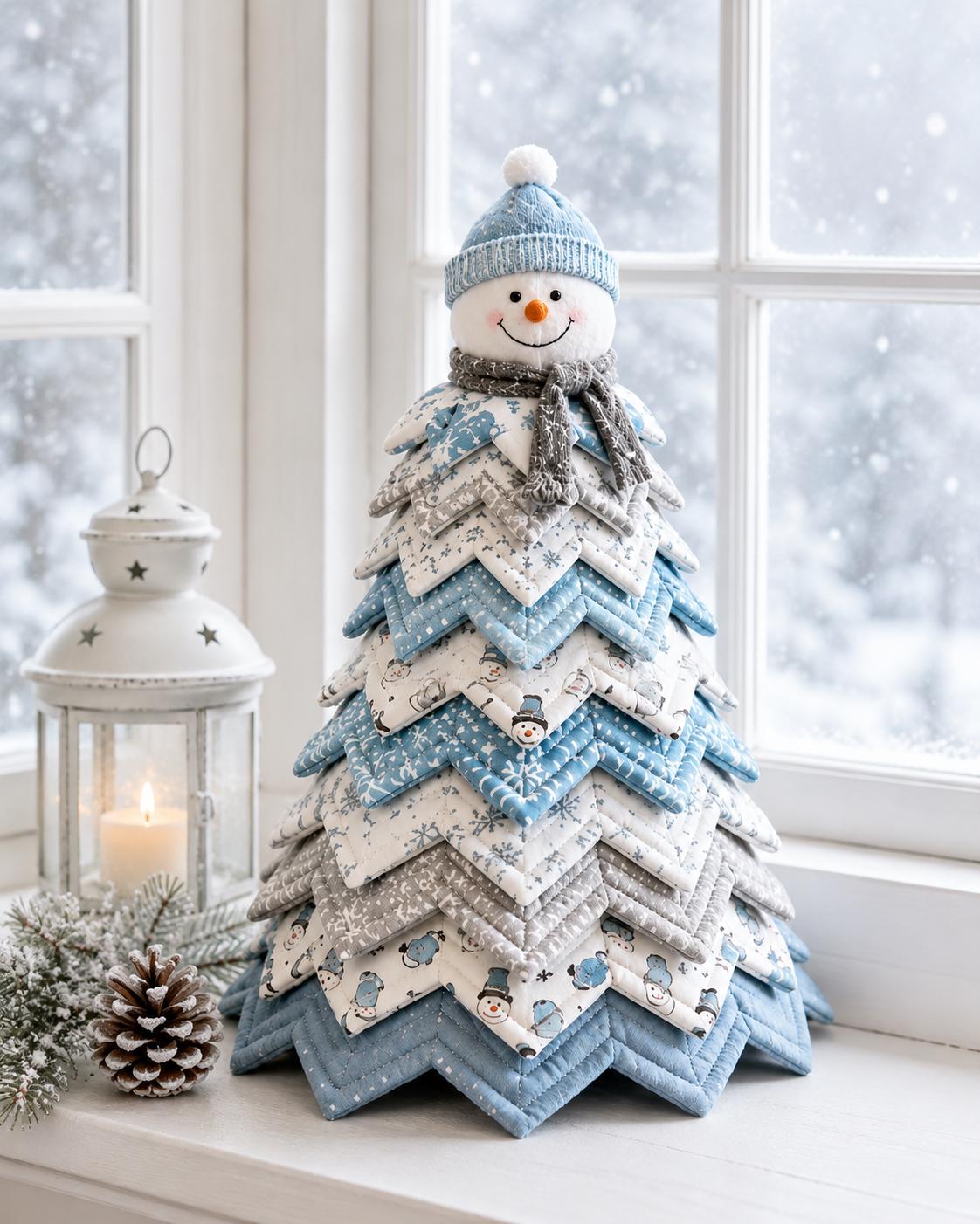 Hand-Stitched Fabric Snowman Tree Kit, Quilted Winter Decor (Beginner DIY) – view 2