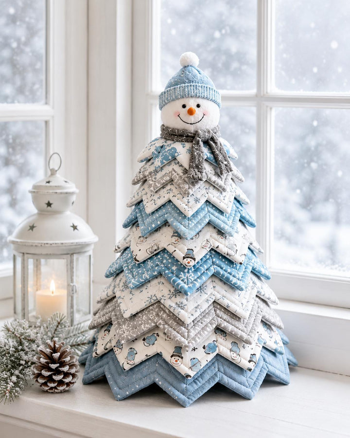 Hand-Stitched Fabric Snowman Tree Kit, Quilted Winter Decor (Beginner DIY)