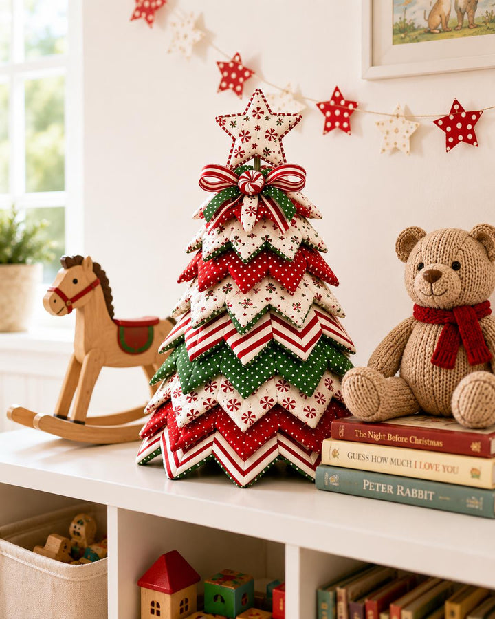 Hand-Stitched Fabric Christmas Tree Kit, Quilted Peppermint Decor (Beginner DIY)