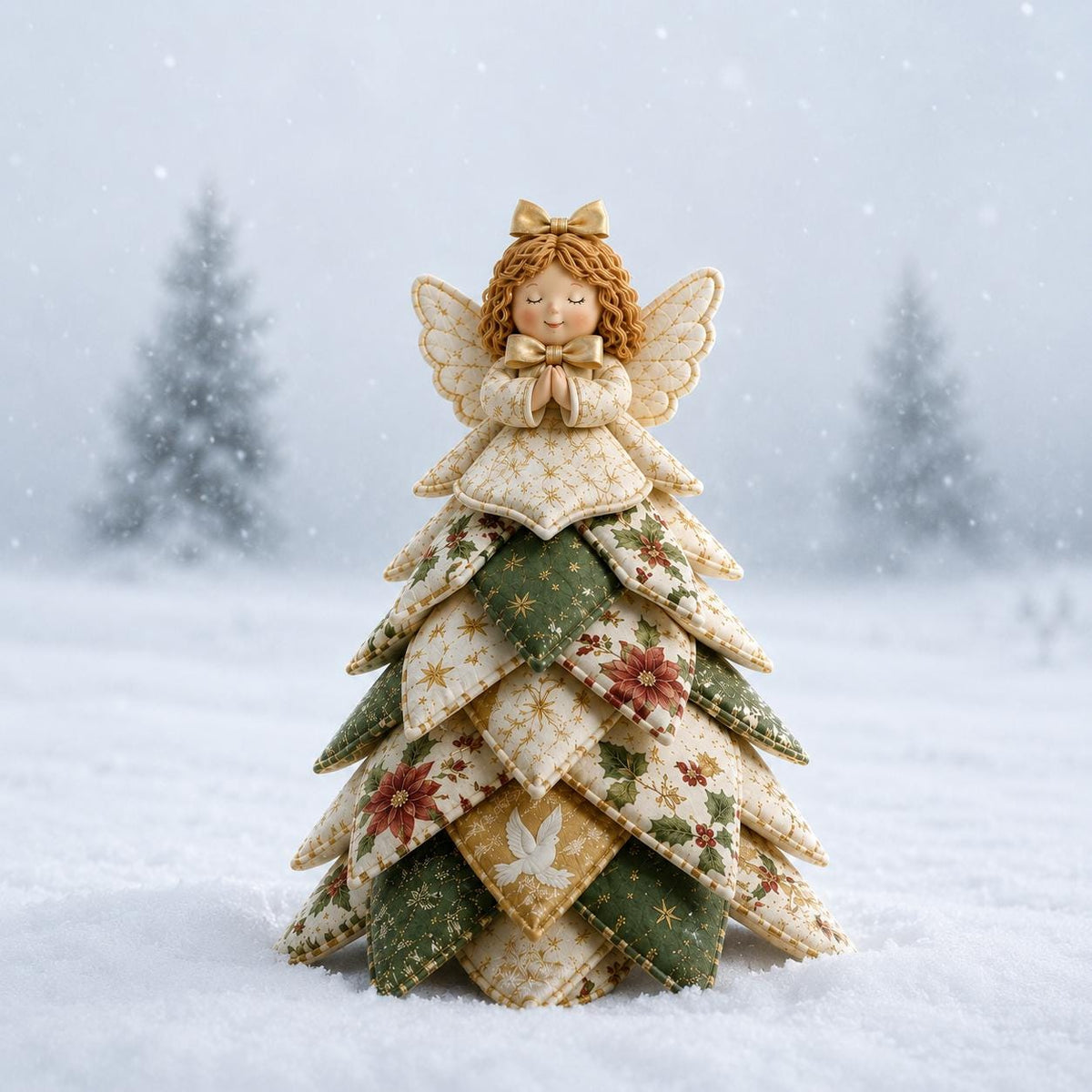 Hand-Stitched Fabric Angel Christmas Tree, Quilted Patchwork Craft Kit (Ivory Gold) – view 3