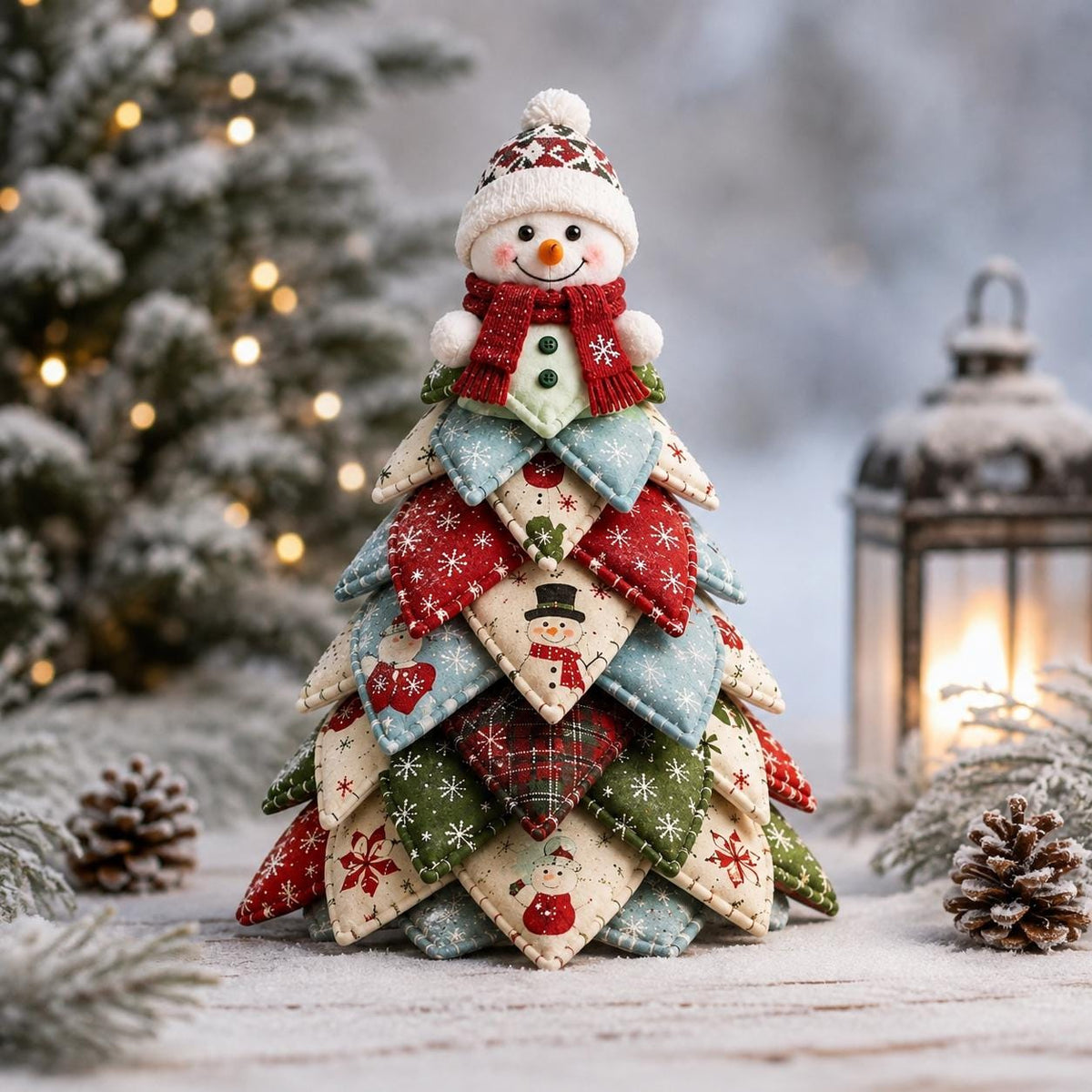 Hand-Stitched Fabric Snowman Tree Kit, Quilted Patchwork Craft, Nordic Winter Decor (Beginner DIY)