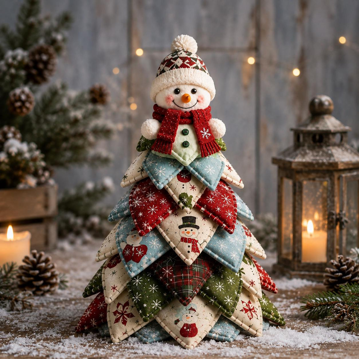 Hand-Stitched Fabric Snowman Tree Kit, Quilted Patchwork Craft, Nordic Winter Decor (Beginner DIY) – view 3