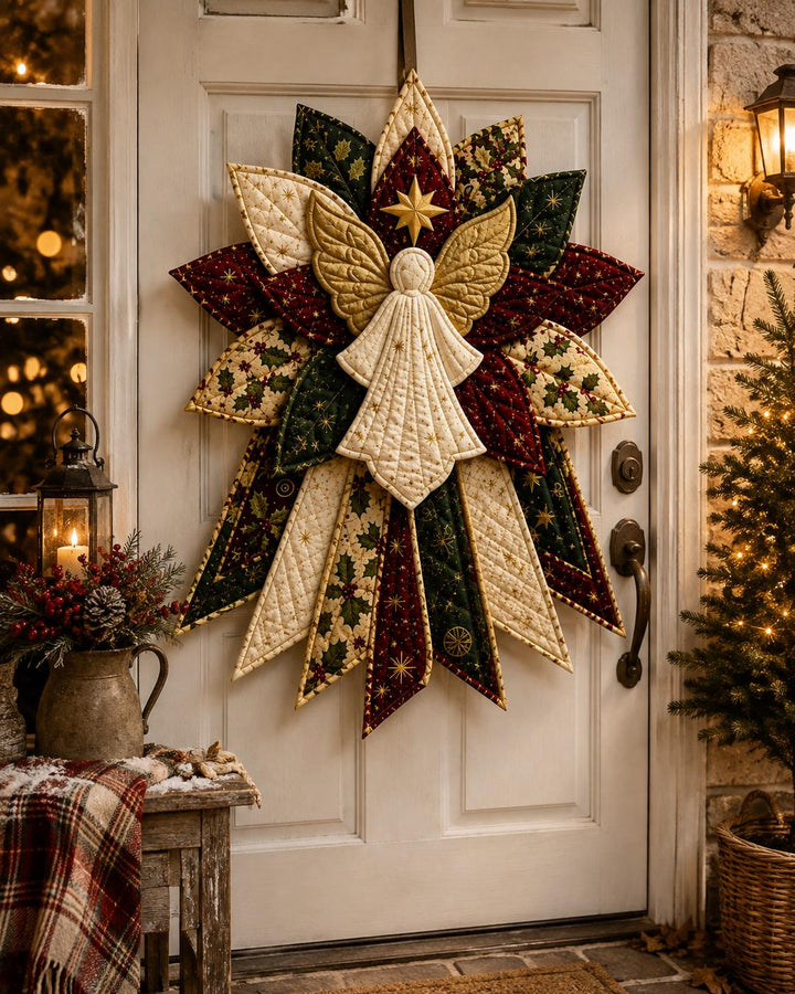 Hand-Stitched Fabric Christmas Door Hanger Kit, Quilted Angel Wreath, DIY Patchwork Star Craft Kit, Farmhouse Nativity Decor, Beginner