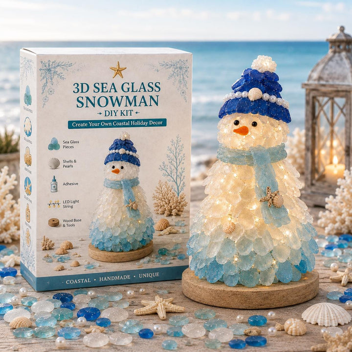 DIY Sea Glass Snowman Art Kit, LED Light Up Coastal Christmas Decor (Craft)