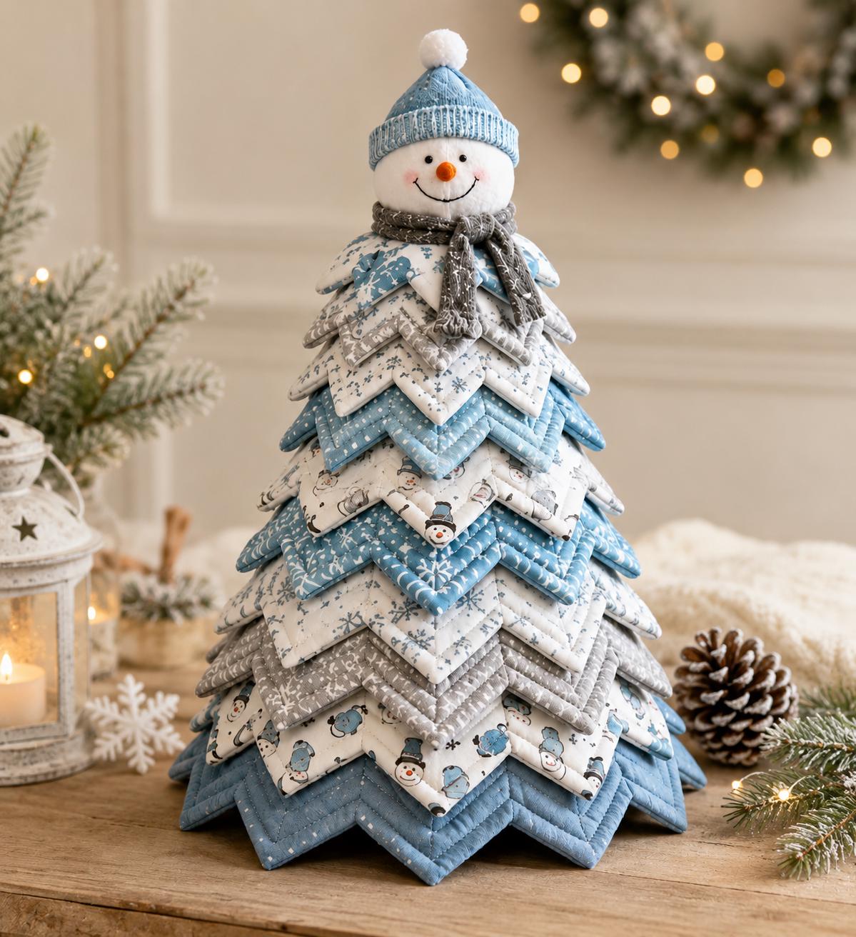 Hand-Stitched Fabric Snowman Tree Kit, Quilted Winter Decor (Beginner DIY) – view 3
