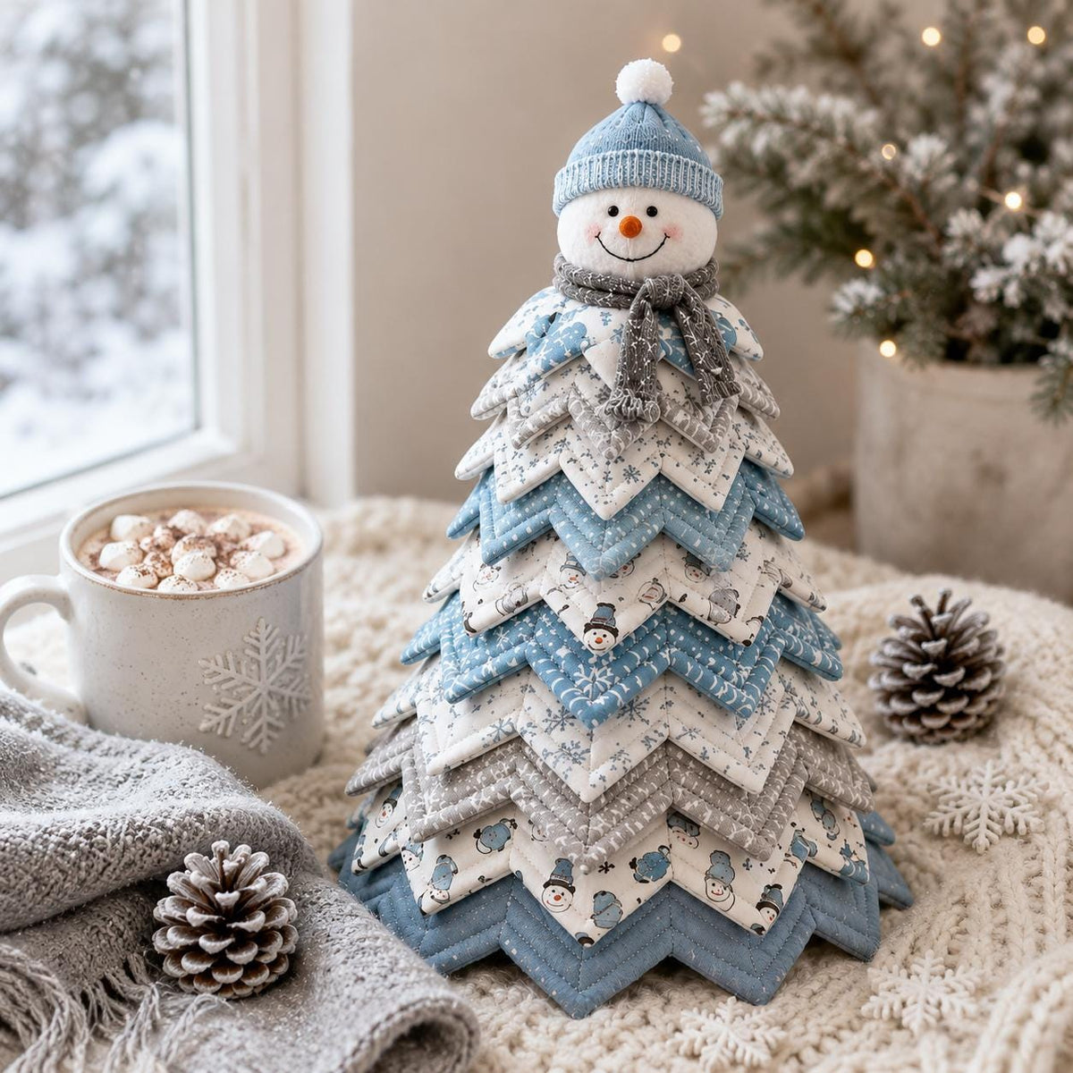 Hand-Stitched Fabric Snowman Tree Kit, Quilted Winter Decor (Beginner DIY)