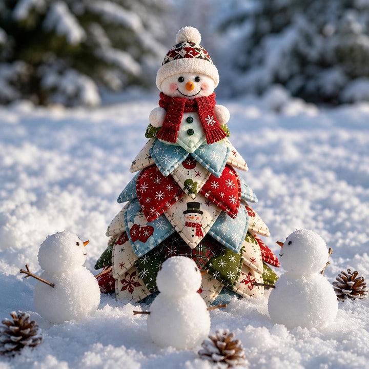 Hand-Stitched Fabric Snowman Tree Kit, Quilted Patchwork Craft, Nordic Winter Decor (Beginner DIY)