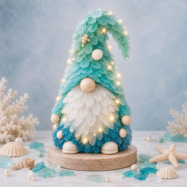 3D Sea Glass Gnome DIY Kit, LED Light Up Coastal Holiday Decor (Craft)