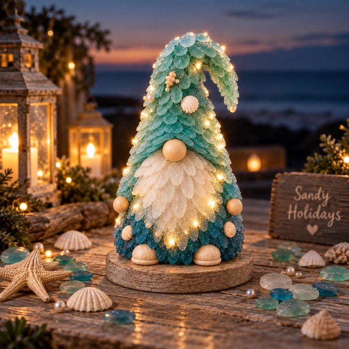 3D Sea Glass Gnome DIY Kit, LED Light Up Coastal Holiday Decor (Craft)
