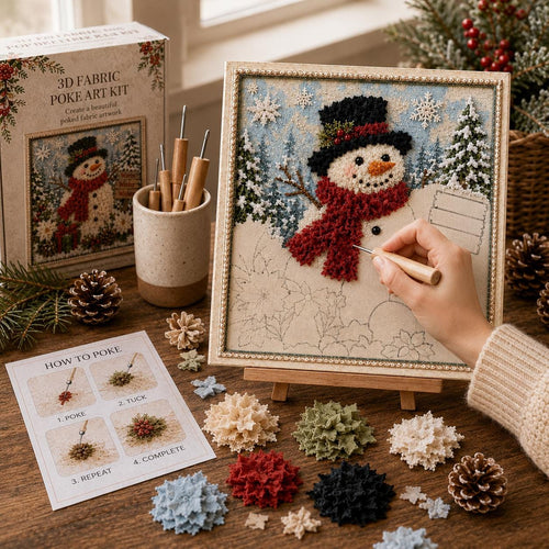 3D Fabric Poke Art DIY Kit, Snowman Warm Winter Wishes, Punch Needle Craft Kit with Frame, Christmas Wall Deco – view 2