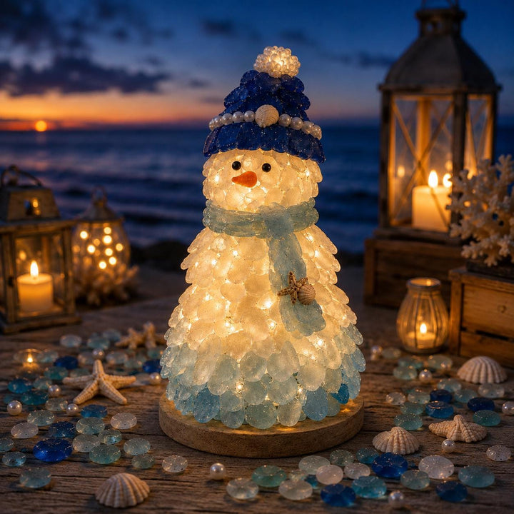 DIY Sea Glass Snowman Art Kit, LED Light Up Coastal Christmas Decor (Craft)