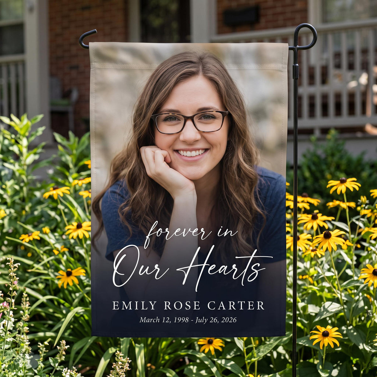 Custom In Loving Memory Garden Flag – Photo Tribute Remembrance Banner, Forever in Our Hearts Yard Banner