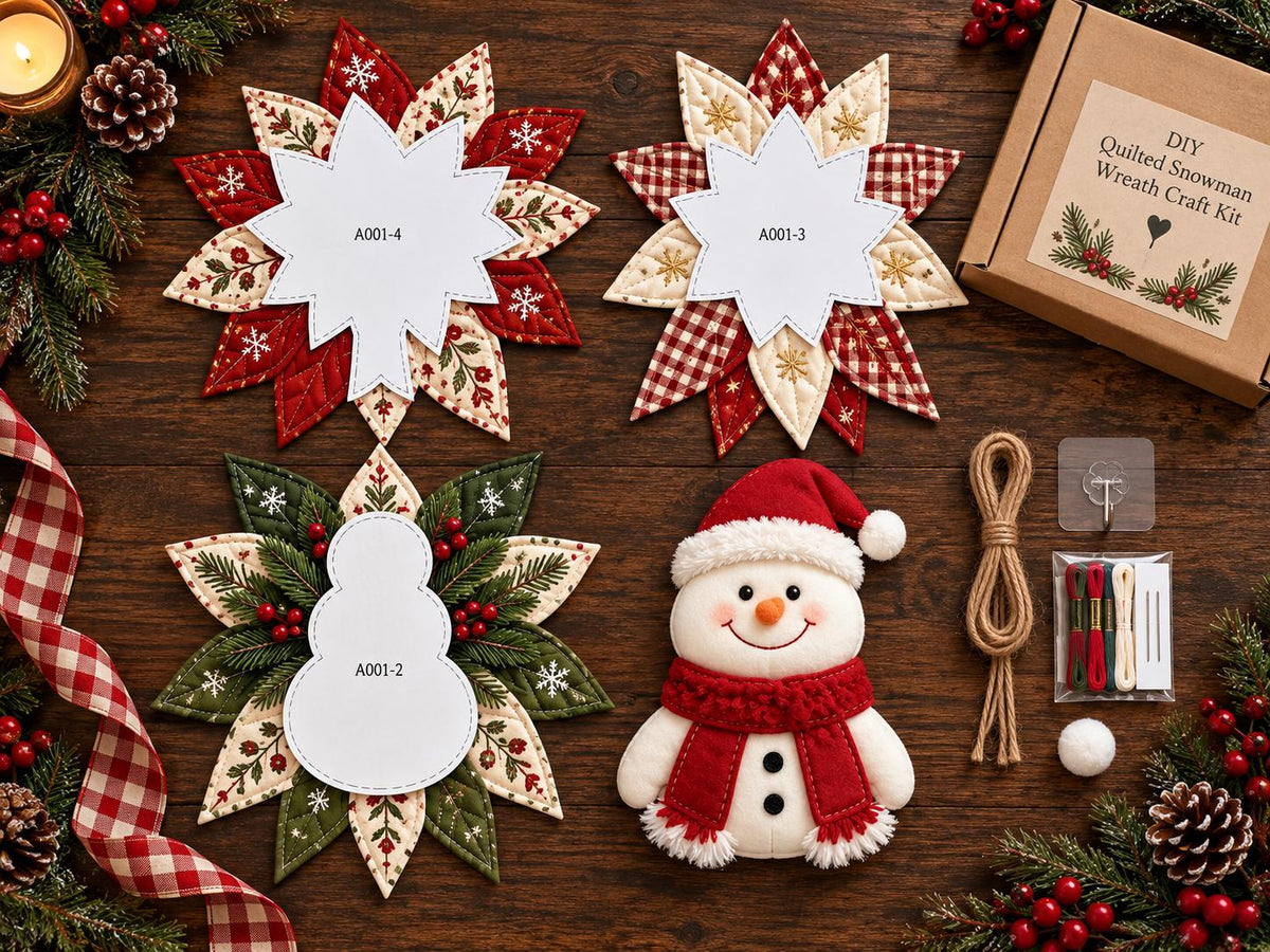 DIY Felt Snowman Wreath Craft Kit, Rustic Farmhouse Plaid Christmas Door Decor, Beginner Sewing Craft Kit – view 4