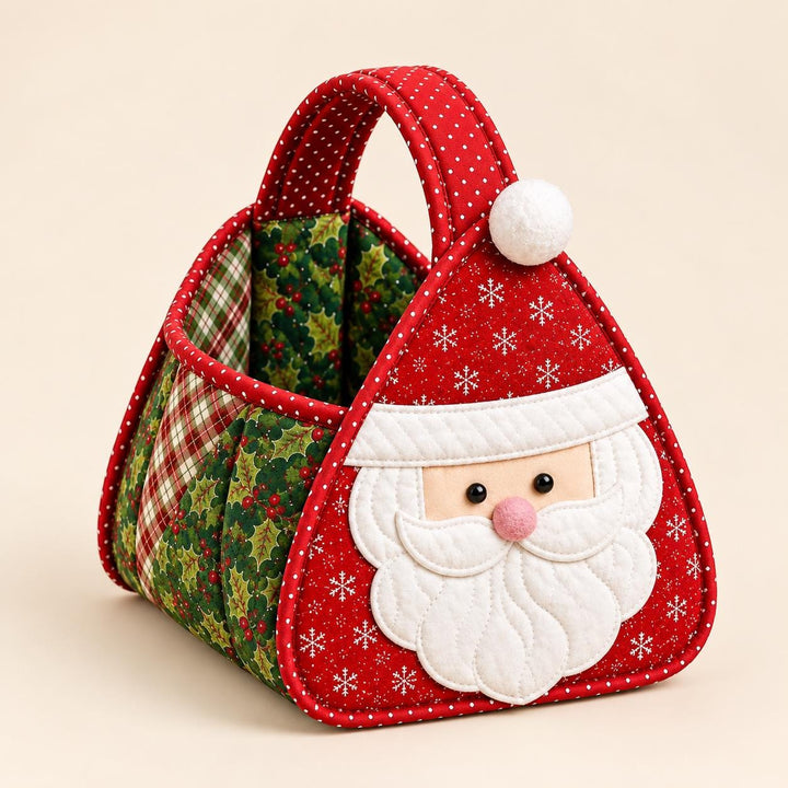 DIY Quilted Santa Basket Kit, Complete Sewing Craft Kit, Christmas Fabric Storage Basket, Beginner Sewing Project, Xmas Gift