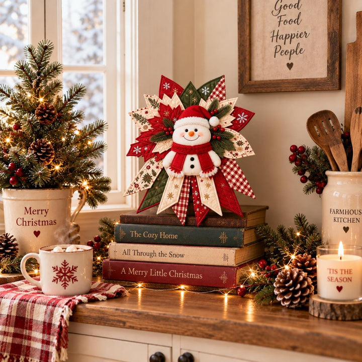 DIY Felt Snowman Wreath Craft Kit, Rustic Farmhouse Plaid Christmas Door Decor, Beginner Sewing Craft Kit