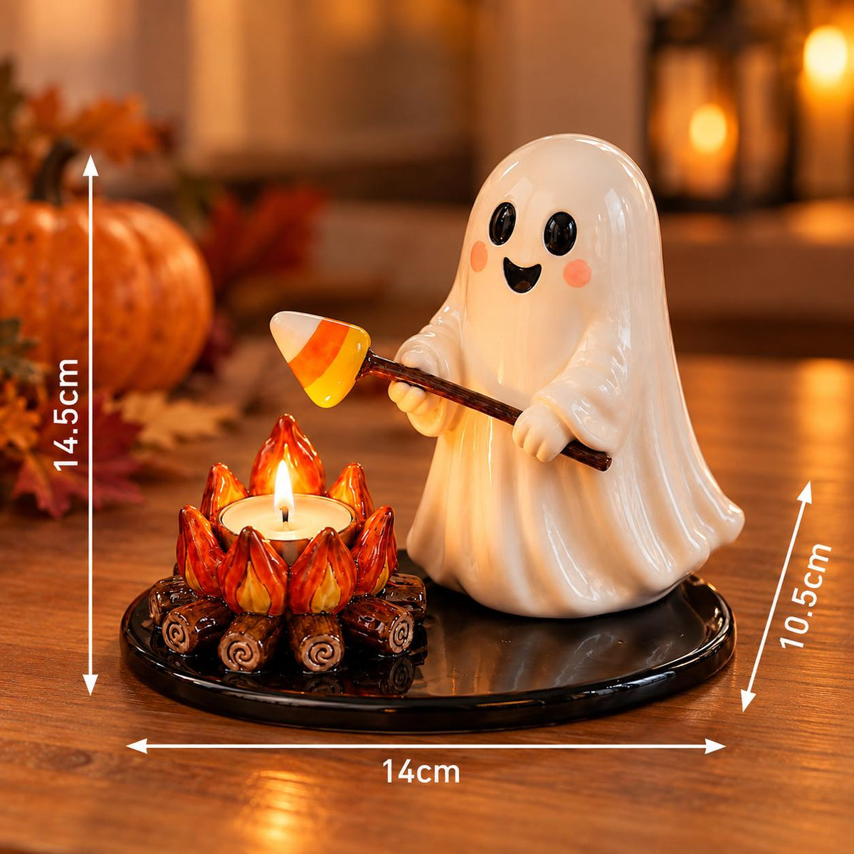 Resin Ghost Campfire Tealight Holder, Halloween Candy Corn Decor – view 3