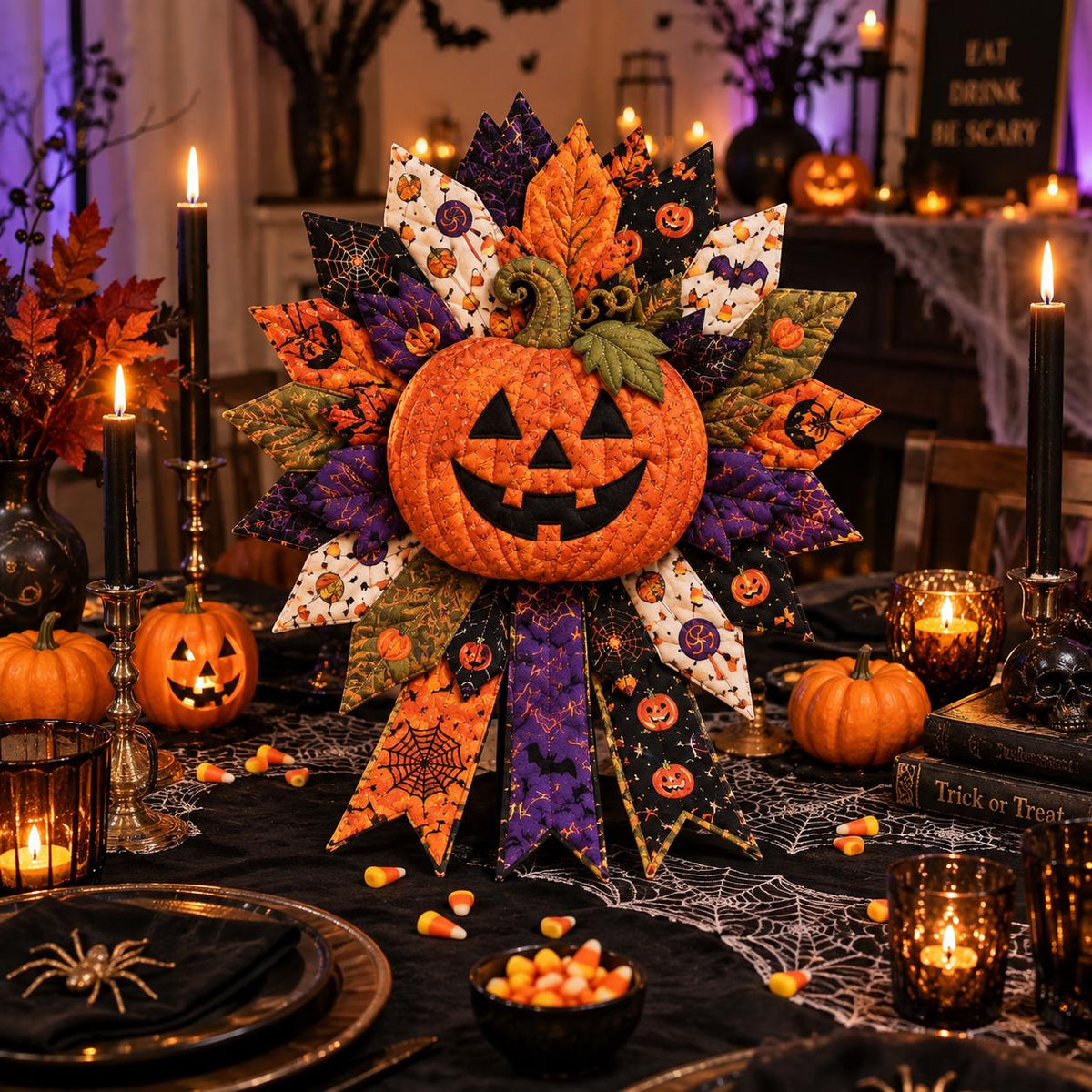 DIY Felt Pumpkin Wreath Craft Kit, Halloween Jack-o'-Lantern Door Decor, Beginner Sewing Craft Kit – view 3