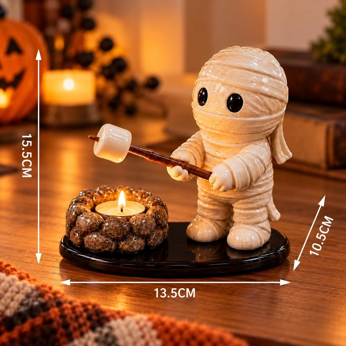 Resin Mummy Candle Holder, Roasting Marshmallow Tealight Figurine, Halloween Decor – view 3