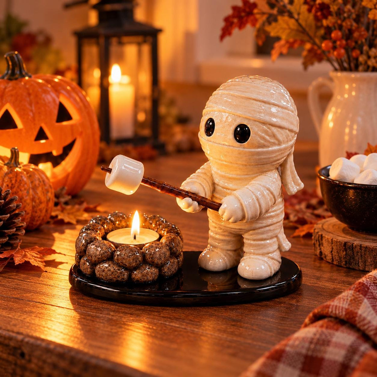 Resin Mummy Candle Holder, Roasting Marshmallow Tealight Figurine, Halloween Decor – view 2