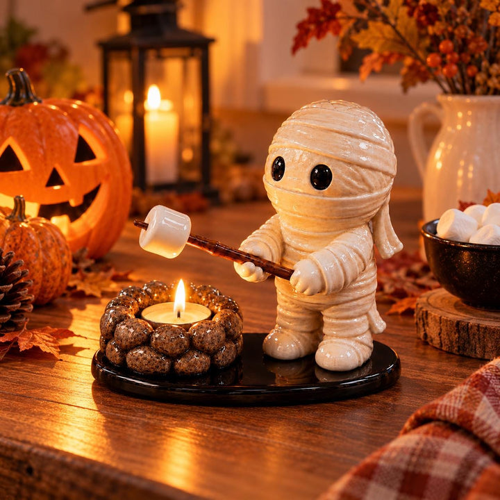 Resin Mummy Candle Holder, Roasting Marshmallow Tealight Figurine, Halloween Decor