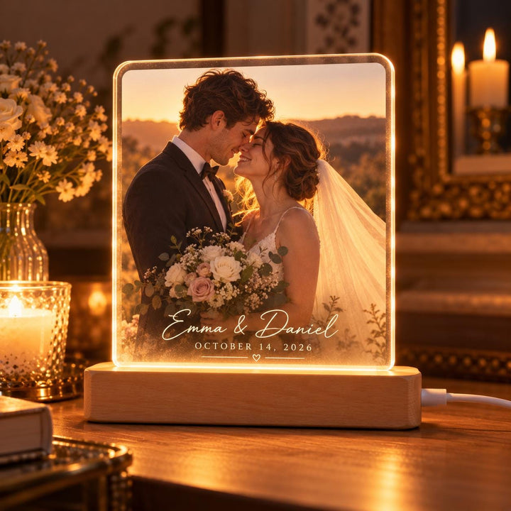 Personalized Photo Night Light, Custom Couple Photo Lamp with Names & Date, Wedding Anniversary Gift, Christmas Gift for Her Him