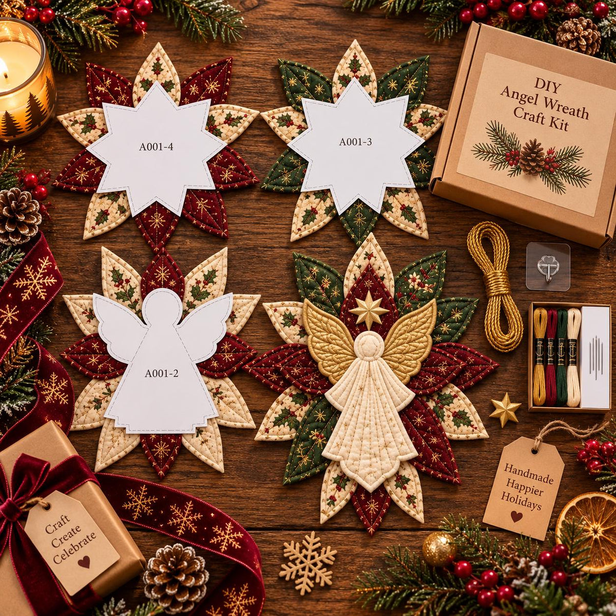 DIY Felt Angel Wreath Craft Kit, Dimensional Fabric Christmas Door Decor, Beginner Sewing Craft Kit – view 4