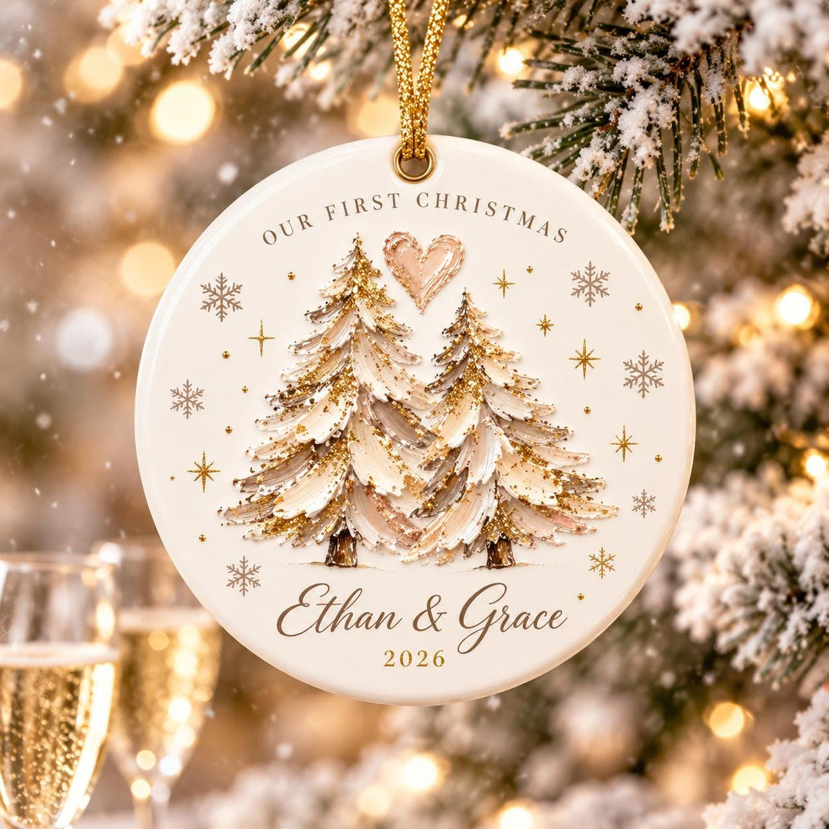 Our First Christmas Ornament 2026, Personalized Couple Names Ornament, Pink Christmas Tree Heart Ornament, New – view 3