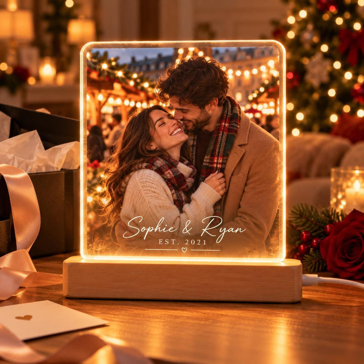 Personalized Photo Night Light, Custom Couple Photo Lamp with Names & Date, Wedding Anniversary Gift, Christmas Gift for Her Him