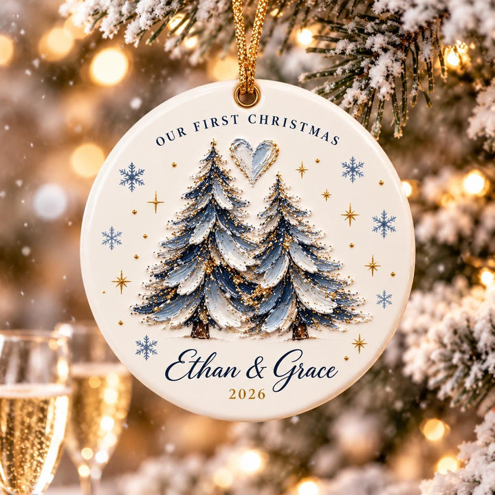 Our First Christmas Ornament 2026, Personalized Couple Names Ornament, Pink Christmas Tree Heart Ornament, Newlywed Gift