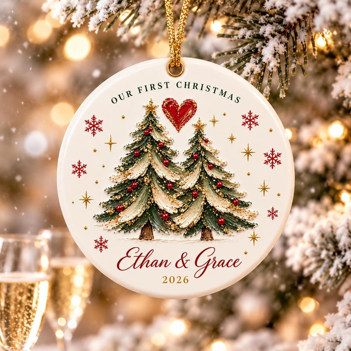 Our First Christmas Ornament 2026, Personalized Couple Names Ornament, Pink Christmas Tree Heart Ornament, New – view 4